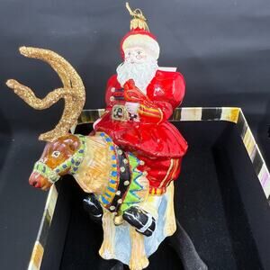 Mackenzie Childs OLDE TIME SANTA 53913-111 CHRISTMAS ORNAMENT SANTA ON REINDEER